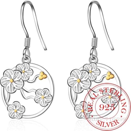 Cherry Blossom Drop Earrings For Women 2020 New Trend 925 Sterling Silver Fasion Jewellery Accessories