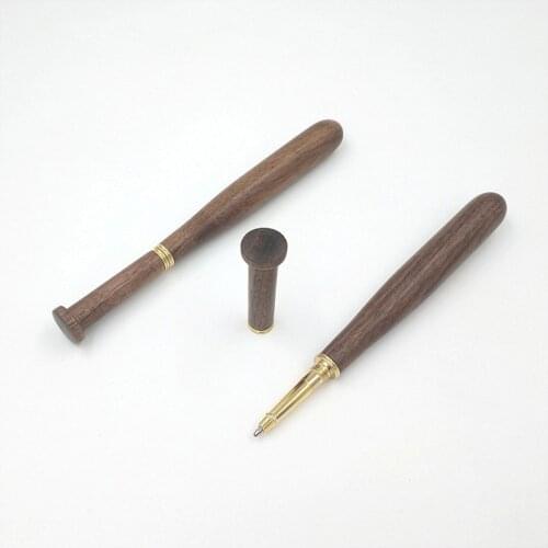 5 pcs handmade walnut wooden baseball shaped ball pen 0.5mm black ink natural color for office & school as Festival Gift