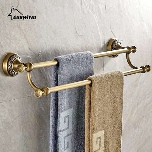 Classical European Solid Brass Towel Bars Gold Polish Towel Rack 60 Cm Wall Mounted Bathroom Accessories Set 2 Layers Towel Bar