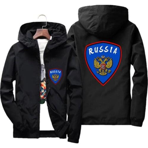 Mens Bomber Hooded Russia Coat Of Arms Flag Casual Thin Windbreaker Jackets Coat Male Sports Windproof Clothing Large Size 7XL