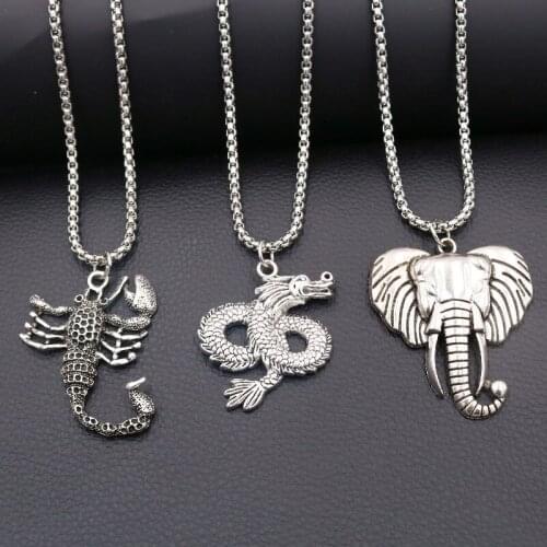Vintage Popular Punk Animal Pendant Necklace, Scorpion Charms, Dragon Charms, Elephant Charms, DIY Handmade mens Gifts