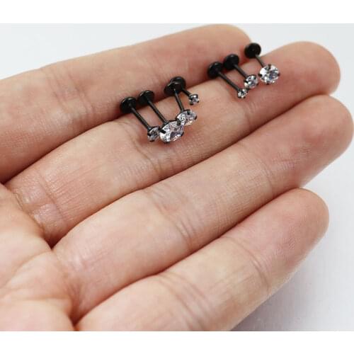 2 pieces 20G Black 0.8mm Body Jewelry Theadless Lip Labret Ring Helix Tragus Ear Piercing Cubic Zirconia