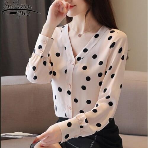 2019 New Autumn Chiffon Blouse Sexy V-neck Long Sleeve Women Tops Blusas Mujer De Moda 2019 Polka Dot Clothing 5371 50
