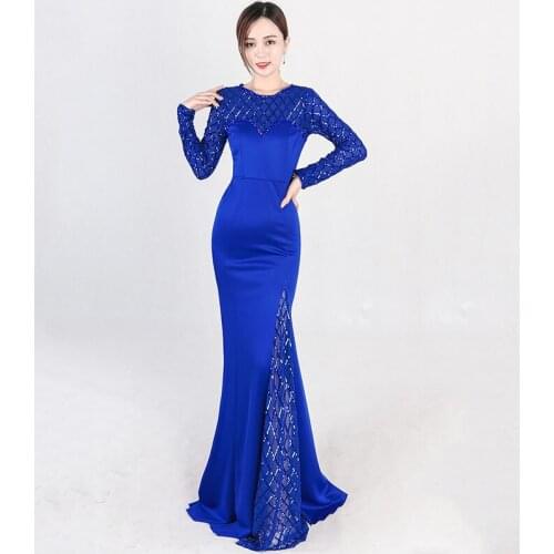 Corzzet 2018 Elegant Woman Long Sleeve Sequined Dress Sexy Side Slit Long Mermaid Dress Evening Party Dresses Vestidos