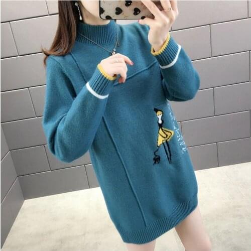 Winter Sweater Women Knitted Long Style Pullover Tops Lady Casual Stand Collar Knitted Pullover Sweater ZZ1063