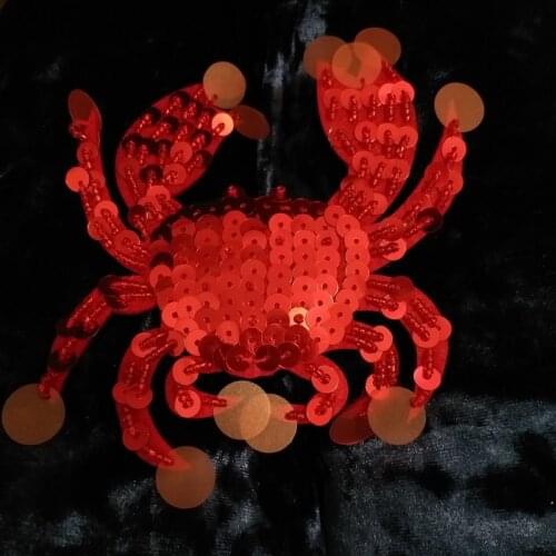 1pc 3D red crab sequins Patches for clothing DIY sew on sequin rhinestone parches Beaded appliques for hats bags