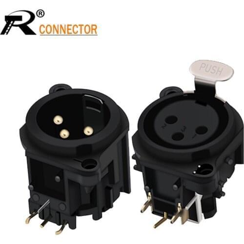 10pcs/lot XLR Connector Black Plastic 3pin XLR Male/Female Jack Socket Panel Mount Type with PUSH button Speaker Plug