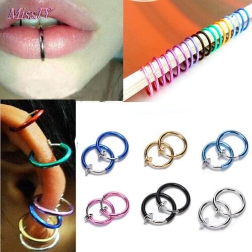 2 PCS Clip on Boby Nose Lip Ear Fake Piercing Rings Stud Punk Goth False Hoop Earrings Septum 6 Colors