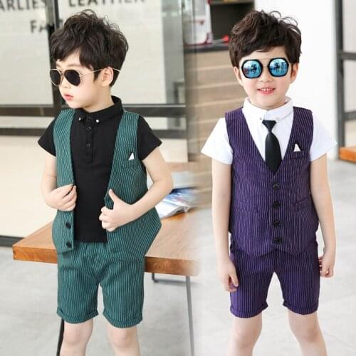 2019 Spring Autumn Baby Boy Suit Blazers British Wind Childrens Boy Suits Gentleman Vest Short Pants Kids Formal Wedding Suits