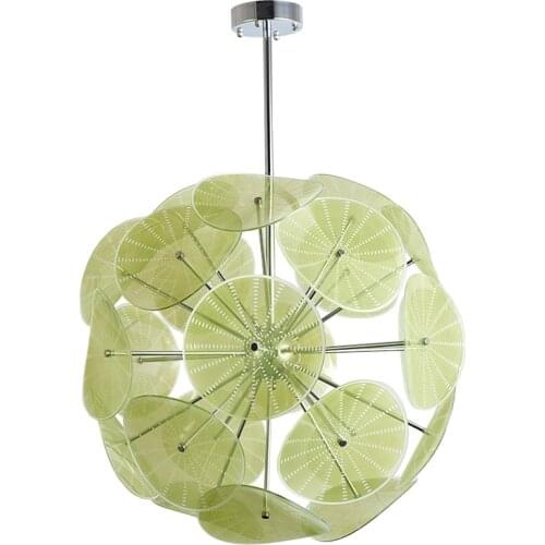 2021 New Design Flower Chandelier Dia100cm Murano Glass Green Plate Ball Hanging Lamp for Living Room
