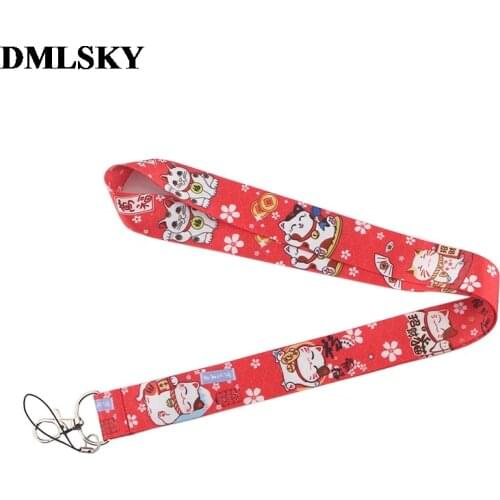 24pcs/lot DMLSKY Fortune cat Funny Lanyard Keychain for keys Badge ID Mobile Phone Key rings Women Neck Straps Accessories M3656