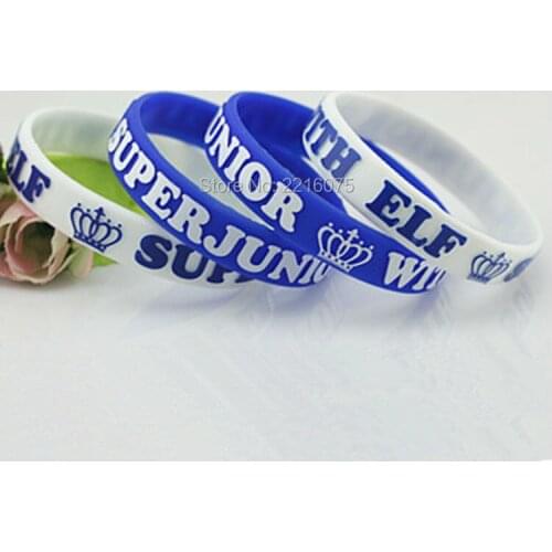 300pcs White blue embossed K-POP Super Junior sj ELF wristband silicone bracelets free shipping by DHL express