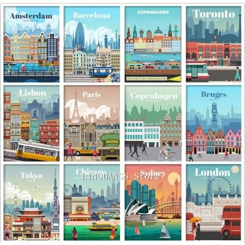 5D DIY Diamond Painting London New York Paris Spain City Map Diamond Mosaic Landscape Embroidery Cross Stitch Kits Home Decor