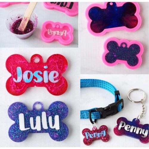 6 Pieces Dog Tag Epoxy Resin Mold Circle Round Dogs Bone Pendant Silicone Mould T84A