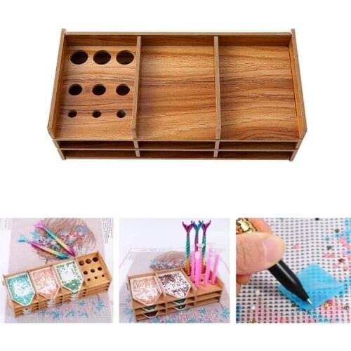 9 Grids Wooden Diamond Painting Tray Organizer Point Drill Pen Storage Rack for 5D DIY Diamond Crafts 449E