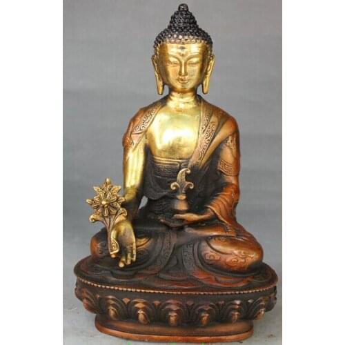 Bi003027 8" Tibet Tibetan Buddhism Bronze Gilt Menla Medicine Buddha Medical God Statue