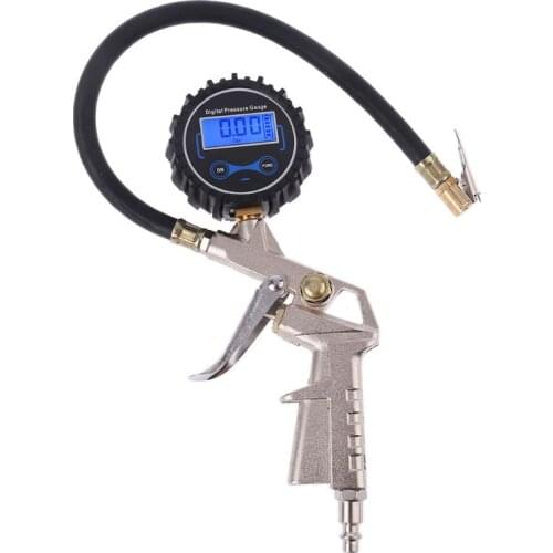 Digital Tire Inflator with Pressure Gauge , Hose and Chuck Clip for Car Van Truck Motorcycle Bike