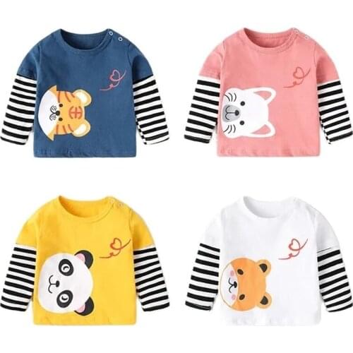 Childrens Unisex Tees Clothes Cartoon Animals Full Sleeve Baby Boys Girls T-Shirts Spring Autumn Cotton Kids Pullover Tops 0-3Y