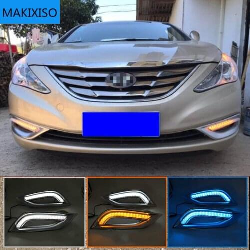 2PCS For Hyundai SONATA 2011~2014 Daytime Running Lights 12V DRL Fog Lamp with Yellow Turn Signal Light