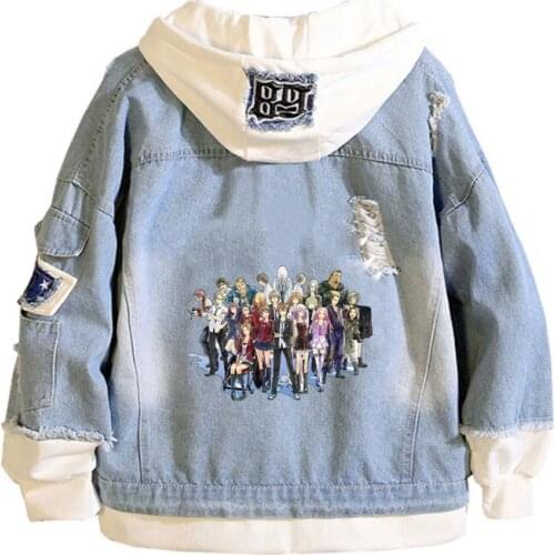 Anime Guilty Crown Coat Teens cowboy Cosplay Jacket Men Women Casual Denim Hooded Loose coat Cartoon Hooded