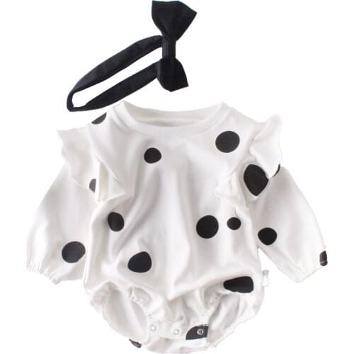 6-18M New born Infant Ruffes Sleeve Polka Dot Romper with Headband 100%Cotton Rompers Baby Girl Onesie