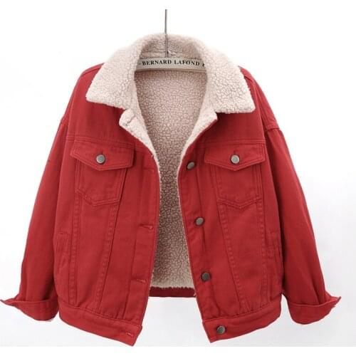 Korean Fashion 6 Color Loose Short Denim Jacket Coat Women Winter Thick Warm Lamb Fur Liner Jeans Jacket Female Chaqueta Mujer