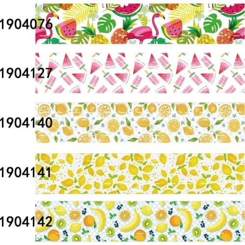 Different size fruit printed grosgrain ribbon, watermelon/ strawberry/pineapple/lemon printed fold over elastic ribbon
