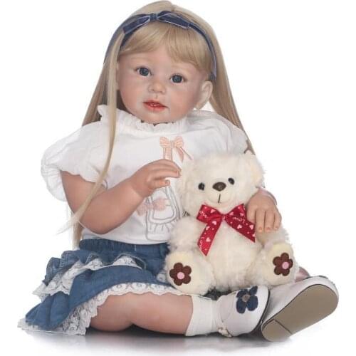 Baby Doll Lifelike Reborn Toddler Silicone Girl Blonde Hair Childrens Wear Model TOY