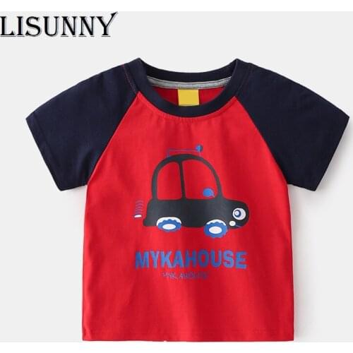 LISUNNY 1-6y Boys T-Shirt Summer 2021 New Children Short Sleeve Kids Cartoon Car Printed Top Baby Clothes Toddler O-Neck Tees