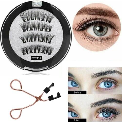 8D 4PCS Magnetic Eyelashes With Magnets Handmade Reusable Naturel Lashes Mink Magnetic False Eyelashes With Tweezers