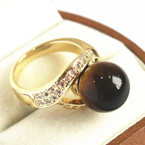 Cute ladys with crystal decorated &12mm brown jade ring(#7 8 9 10)