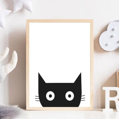Cute Animal Cat Print Black and White Nursery Poster Animals illustration Wall Art Canvas Painting Kawaii Baby Room Decor