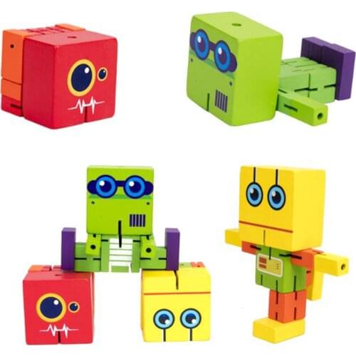 Cute Wooden Deformation Robot Toy Kids Baby Early Childhood Educational Hands-on Brain Creativity Building Blocks Toys Gift