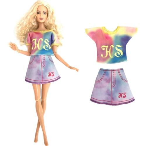 NK 2 Pcs/Set Fashion Gradient Skirt For 1/6 Doll Dress Outfit Modern Shirt + Skirt for Barbie Doll Accessories Baby Toys