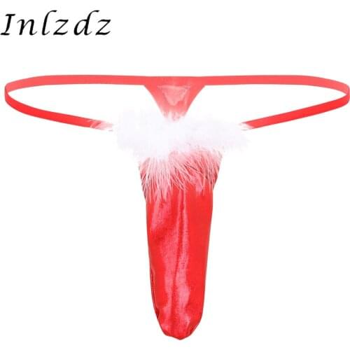 Mens Lingerie Sexy Underwear Shiny Metallic Long Sheath T-back Christmas Holiday Fancy Cosplay G-string Thong Briefs Panties