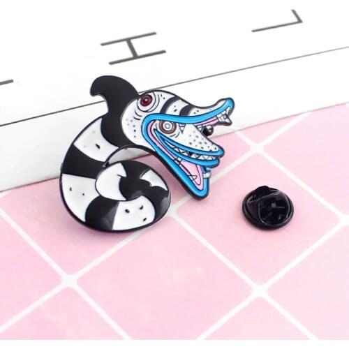 New Design Evil Reptile Black-and-White Double-headed Venomous Snake Open Its Mouth Enamel Brooch Thriller Gift Badge