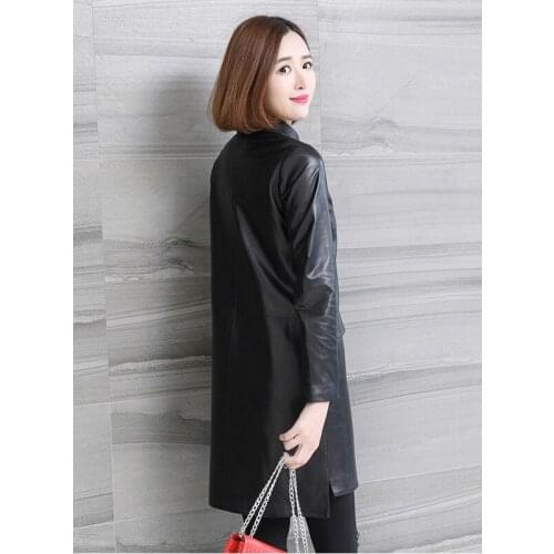 3 Colors 5 Size Women Auntumn Genuine Leather Women Coat New Long Slim Sheepskin ladies leather trench OutwearLX932