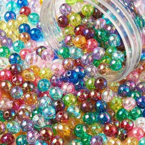 8mm Transparent Rainbow Color Poly Round Acrylic Spacer Beads for DIY Jewelry Making Hole: 1.5mm