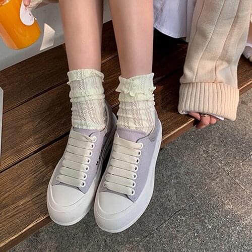 Mix Color Patchwork Women Sneakers Lace Up Shoes Flat Thick Bottom Canvas Shoes All Match Spring Summer Fabric Casual Shoes