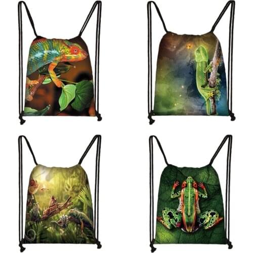 Reptiles Animal Snake Frog Chameleon Drawstring Bag Men Storage Bags for high capacity Teenager Casual Backpack Gift