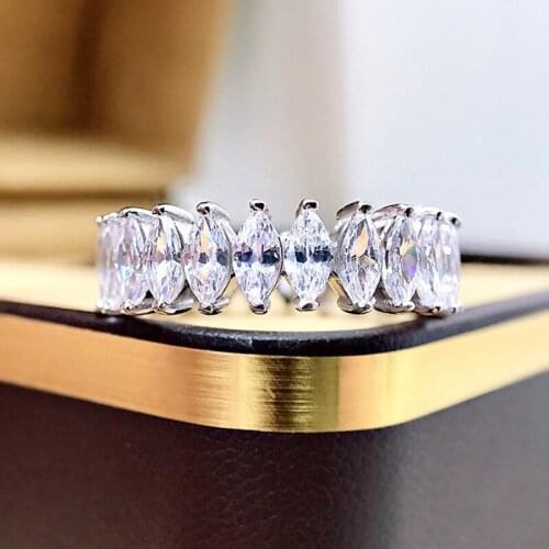 Luxury 100% 925 Sterling Silver Marquise Cut Created Moissanite Anniversary Party Fashion Personality Couple Rings Fine Jewelry
