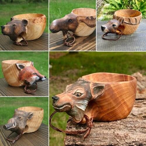 Hand Carved Cup Scandinavian Kuksa Wooden Mug Camping Gear Coffee Cup Kuksa Guksi Elk Mug Cups Christmas Gift