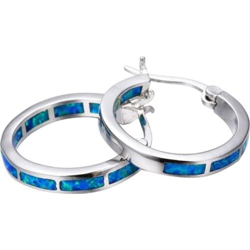 925 Silver Plated Blue Opal Huggie Hoop Earrings Hypoallergenic for Women E56A