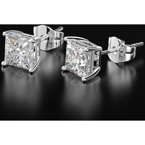 Ten colour 925 Sterling Silver Created 6MM Princess-cut Simulated Diamond Anniversary Wedding Earrings Fine Jewelry Gift