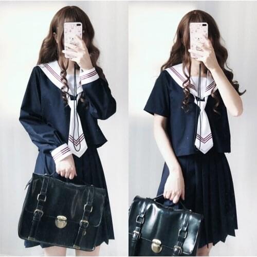 Summer and autumn orthodox jk uniform student sailor suit set long sleeve pleated skirt college wind uniform school costume