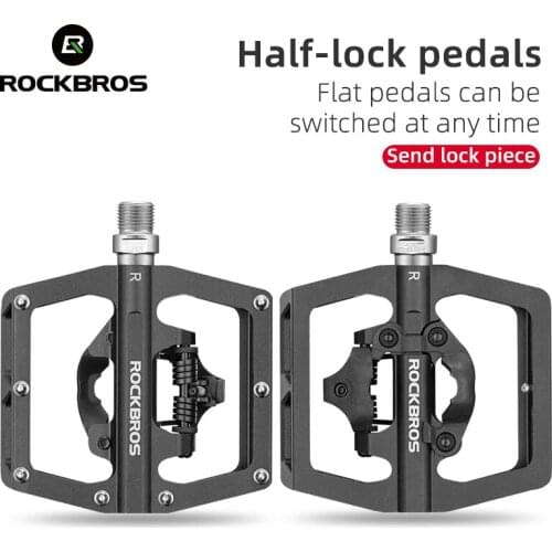 ROCKBROS 2 In 1 Bicycle Lock Pedal With Free Cleat For SPD System MTB Road Aluminum Anti-slip Sealed Bearing Lock Accessories