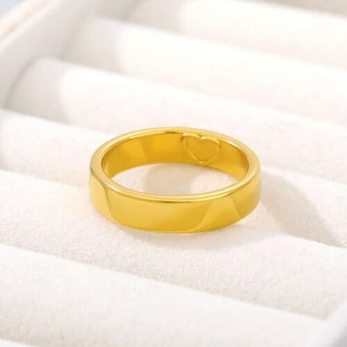 Gold Color Inner Circle With Heart Rings For Women Men Stainless Steel Band Simple Brushed Circle Round Finger Ring Bague Femme