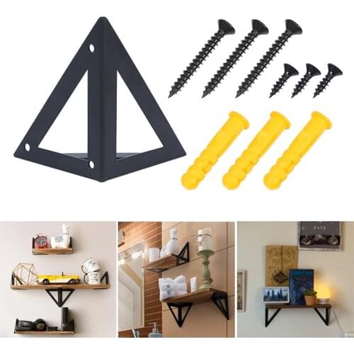 2Pcs Iron Shelf Bracket High Weight Load Triangle Floating Shelf Support Wall Mounted Black Bracket For Storage Displaying
