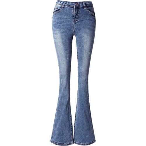 ACRMRAC Women Spring and autumn Middle waist Slim Small Flare Pants Large size Long pants jeans Women