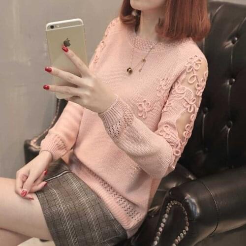 2019 Summer Knitted Pullover Tops Women Hollow Out Long Sleeve Ladies Thin Crochet Jumper Solid Womens Knitted Sweaters Female